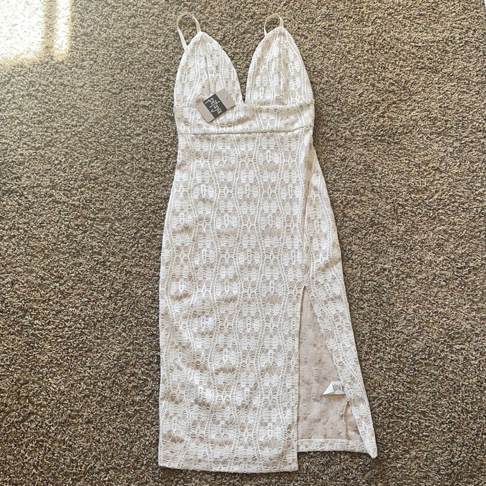 Lace Bodycon Front Slit Dress